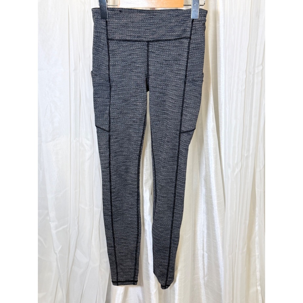 Lululemon Speed Up Leggings Womens 6 Gray Black Space Dye Textured Pockets